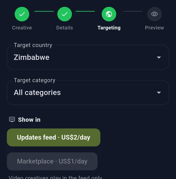 FarmPlace campaign builder wizard in dark mode