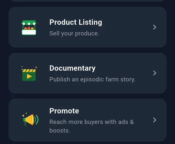 FarmPlace create menu showing the Promote option